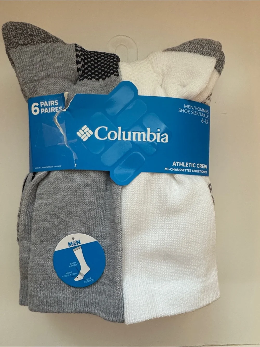 Columbia Men’s Athletic Crew Socks – Sz 6-12 Gray & White 6-Pack